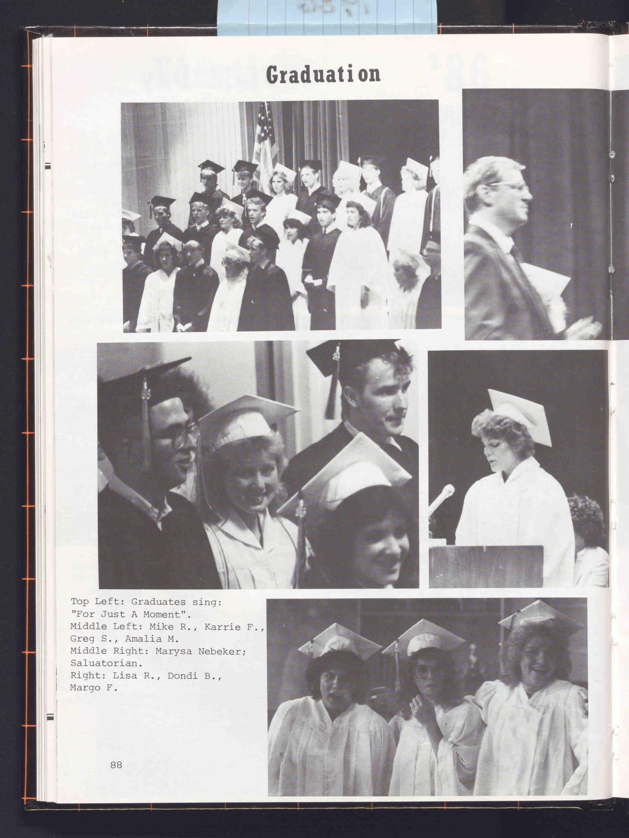 Monticello High School Class of 1986 graduation yearbook page